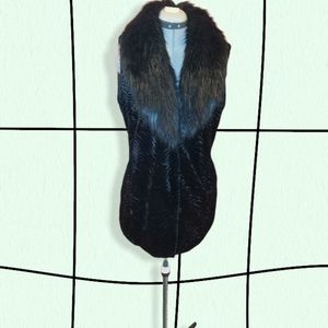           Ivanka Trump Crushed Velvet Coat Faux Fur Lined Vest Size L